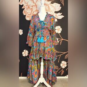 Beautiful Italian Inspired Hi-Lo Vibrant Multi-Color Tiered Smocked Waist Dress